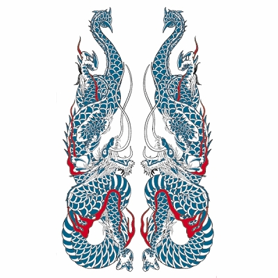 タトゥーシール 双頭龍・青