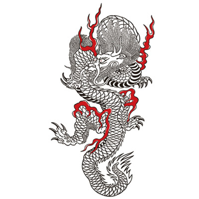 タトゥーシール 線画・黒ドラゴン