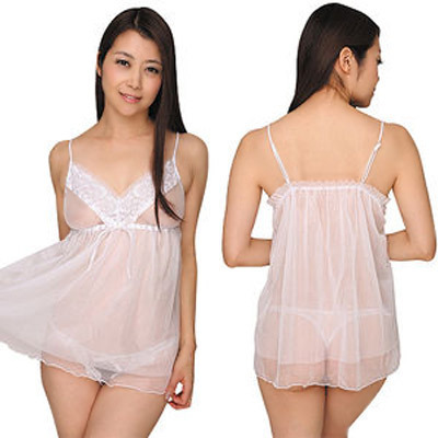 フラワーモチーフシースルーベビードール&ショーツ ホワイト