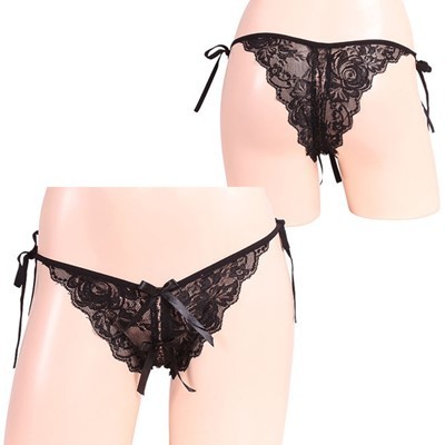 女らしさ満開サイドリボンオープンショーツ ブラック