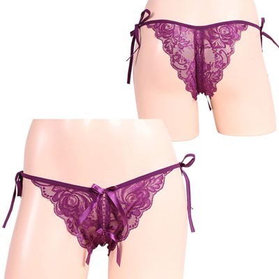 女らしさ満開サイドリボンオープンショーツ パープル