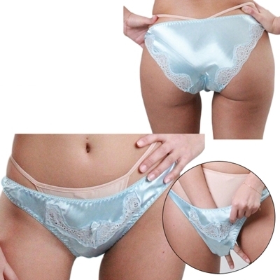 光沢ストレッチフロントレースオープンフルバック サックス