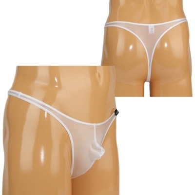 メンズ 2wayストレッチシースルーフルシームTバック Lホワイト