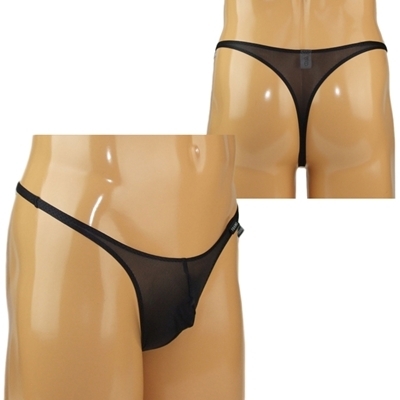 メンズ 2wayストレッチシースルーフルシームTバック Lブラック